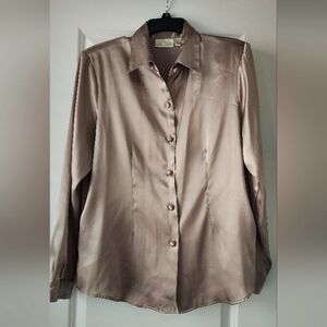 Vintage Christie & Jill Gold Button Up Blouse Size 12 Silky Holiday Party READ